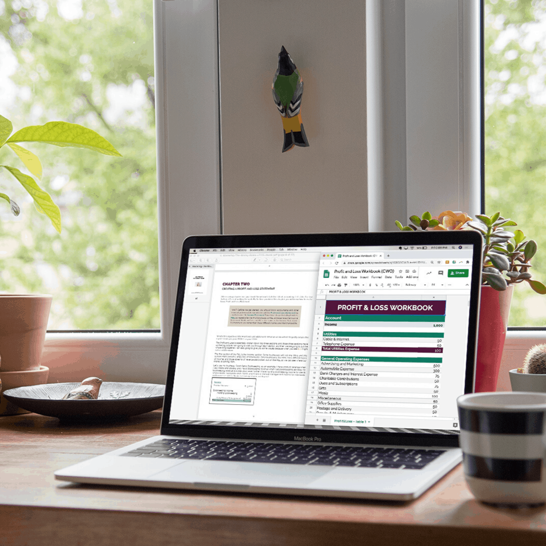 Good Cents Bookkeeping Free Profit and Loss Download Justine Lackey stands below the words "accountant" and "bookkeeper," illustrating that they are different.